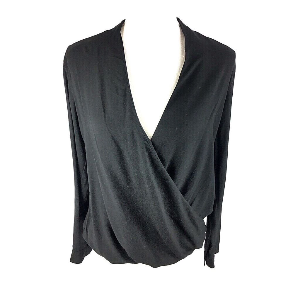 Ivyrevel Womens Wrap‎ Blouse Top Size 36 (small) Black Long Sleeve ANGELA Euc